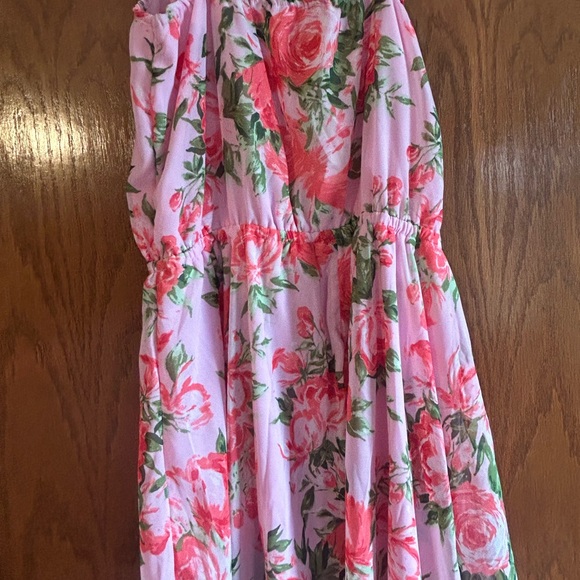 Place Pink and Orange Asymmetrical Pleated Sundress - Picture 5 of 6